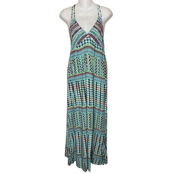 Mahina Halter Beaded Viscose Maxi Dress Green Blue White Red Black Sz Medium - Picture 1 of 10